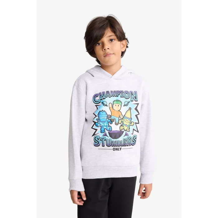 Defacto G0054A8GR400 Gri Erkek Çocuk Stumble Guys Kapüşonlu İçi Yumuşak Tüylü Sweatshirt