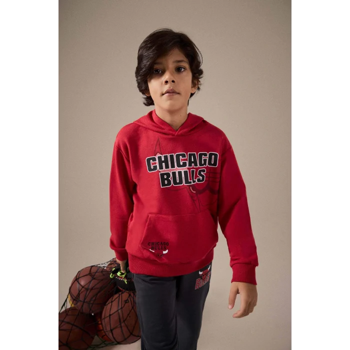 Defacto F4087A8RD62 Kırmızı Erkek Çocuk NBA Chicago Bulls Kapüşonlu Sweatshirt