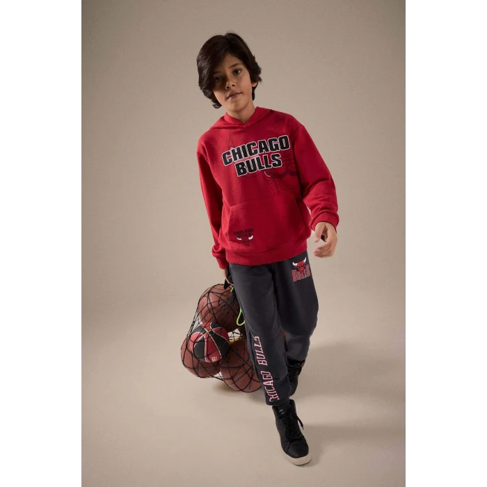 Defacto F4087A8RD62 Kırmızı Erkek Çocuk NBA Chicago Bulls Kapüşonlu Sweatshirt