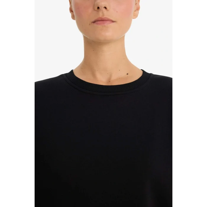 Defacto F9628AXBK81 Siyah Oversize Geniş Kalıp Bisiklet Yaka Basic Düz Kalın Sweatshirt