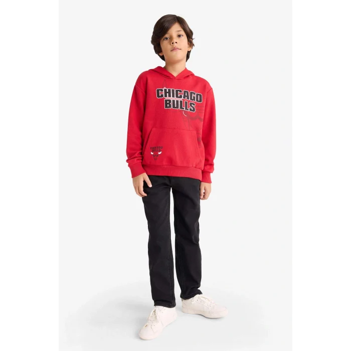 Defacto F4087A8RD62 Kırmızı Erkek Çocuk NBA Chicago Bulls Kapüşonlu Sweatshirt
