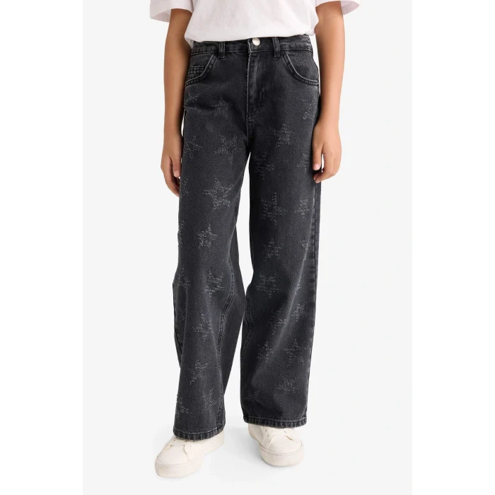 Defacto G3611A8BK27 Siyah Kız Çocuk Wide Leg Geniş Paça Jean Pantolon