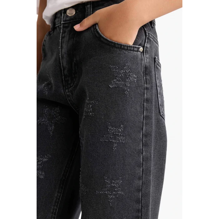 Defacto G3611A8BK27 Siyah Kız Çocuk Wide Leg Geniş Paça Jean Pantolon