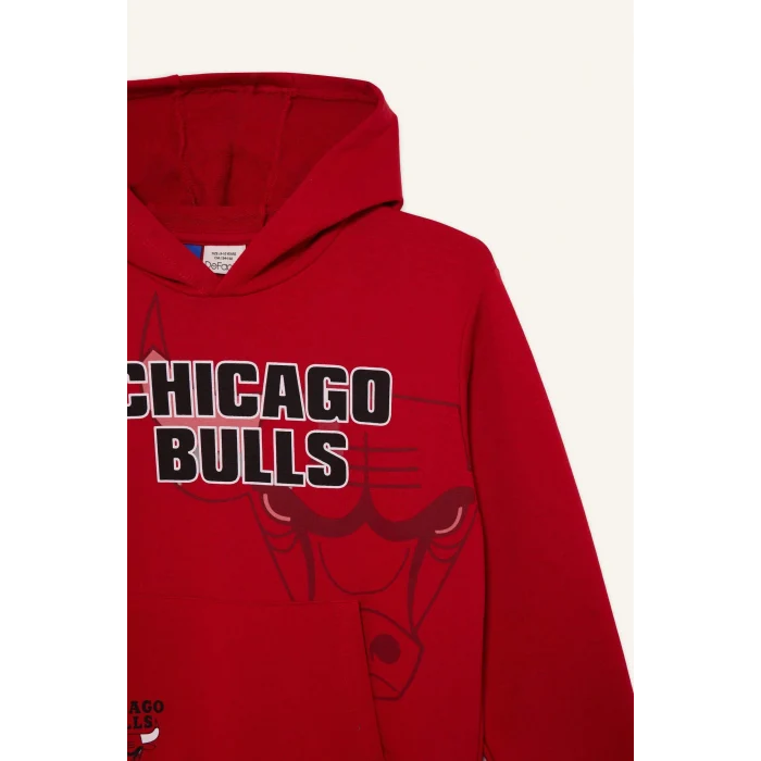 Defacto F4087A8RD62 Kırmızı Erkek Çocuk NBA Chicago Bulls Kapüşonlu Sweatshirt