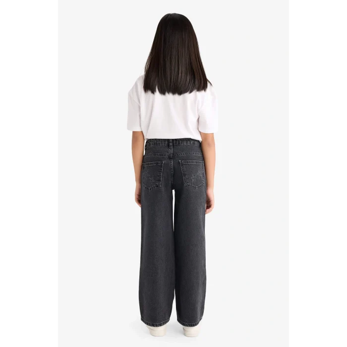 Defacto G3611A8BK27 Siyah Kız Çocuk Wide Leg Geniş Paça Jean Pantolon
