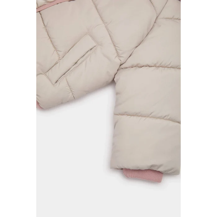 Defacto C5312A5ER120 Ekru Kız Bebek Kapüşonlu Fermuarlı Çok Renkli Çıtçıtlı Fermuarlı Şişme Mont