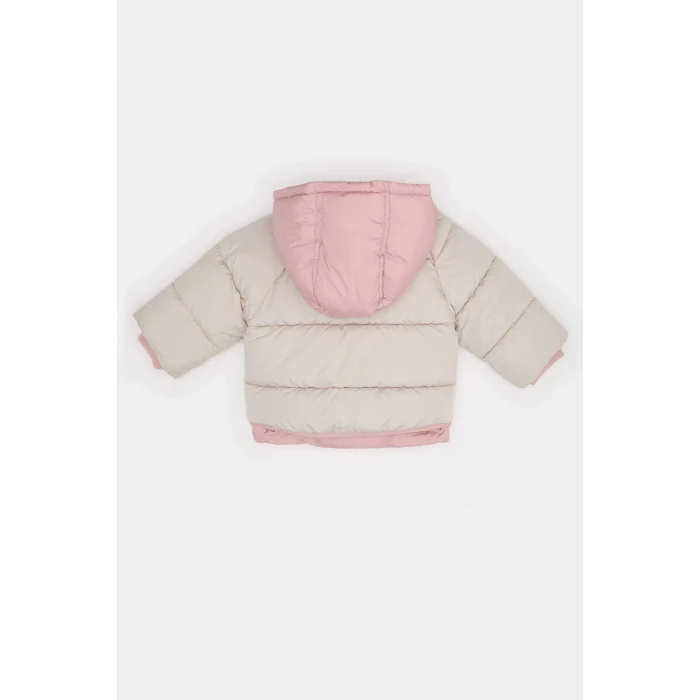 Defacto C5312A5ER120 Ekru Kız Bebek Kapüşonlu Fermuarlı Çok Renkli Çıtçıtlı Fermuarlı Şişme Mont