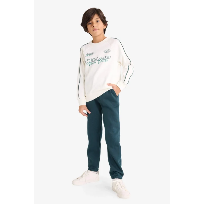 Defacto G3661A8ER77 Ekru Erkek Çocuk 2li Takım Baskılı Sweatshirt Eşofman Altı