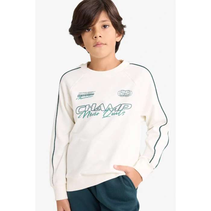 Defacto G3661A8ER77 Ekru Erkek Çocuk 2li Takım Baskılı Sweatshirt Eşofman Altı