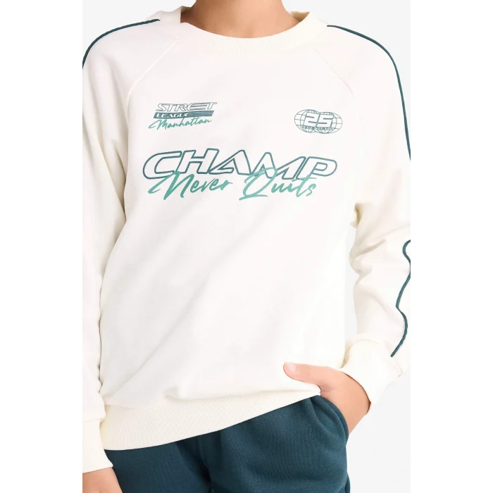 Defacto G3661A8ER77 Ekru Erkek Çocuk 2li Takım Baskılı Sweatshirt Eşofman Altı