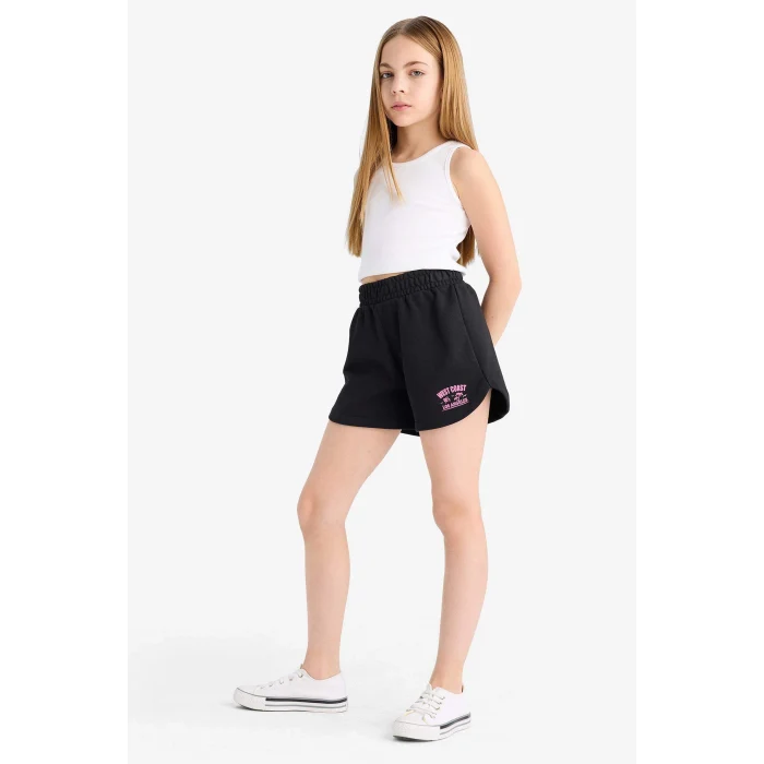 Defacto E7315A8BK81 Siyah Kız Çocuk Beli Lastikli Baskılı Şort