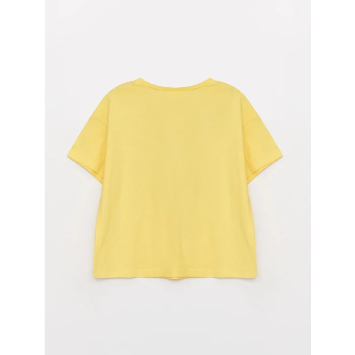 LCW Kids Sarı Bisiklet Yaka Baskılı Kısa Kollu Kız Çocuk Pijama Takımı