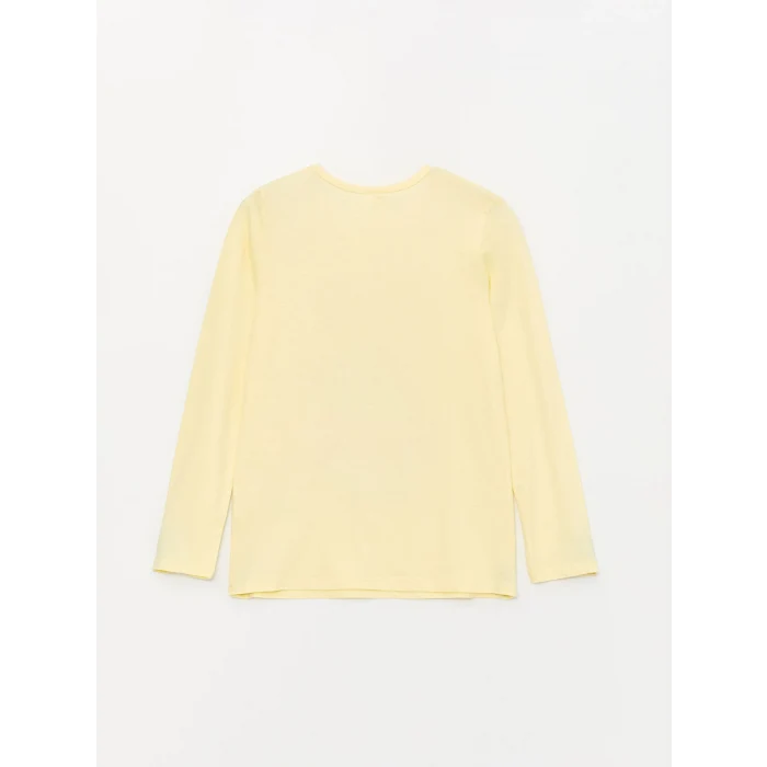 LCW Kids Sarı Bisiklet Yaka Baskılı Uzun Kollu Kız Çocuk Pijama Takımı