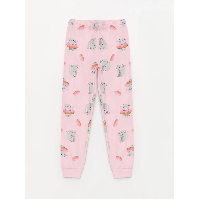 LCW Kids Sarı Bisiklet Yaka Baskılı Uzun Kollu Kız Çocuk Pijama Takımı