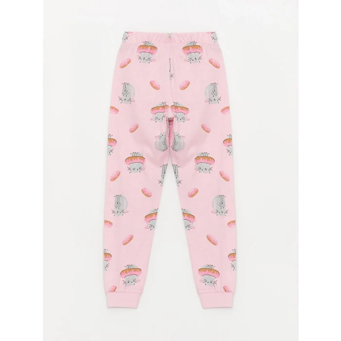 LCW Kids Sarı Bisiklet Yaka Baskılı Uzun Kollu Kız Çocuk Pijama Takımı