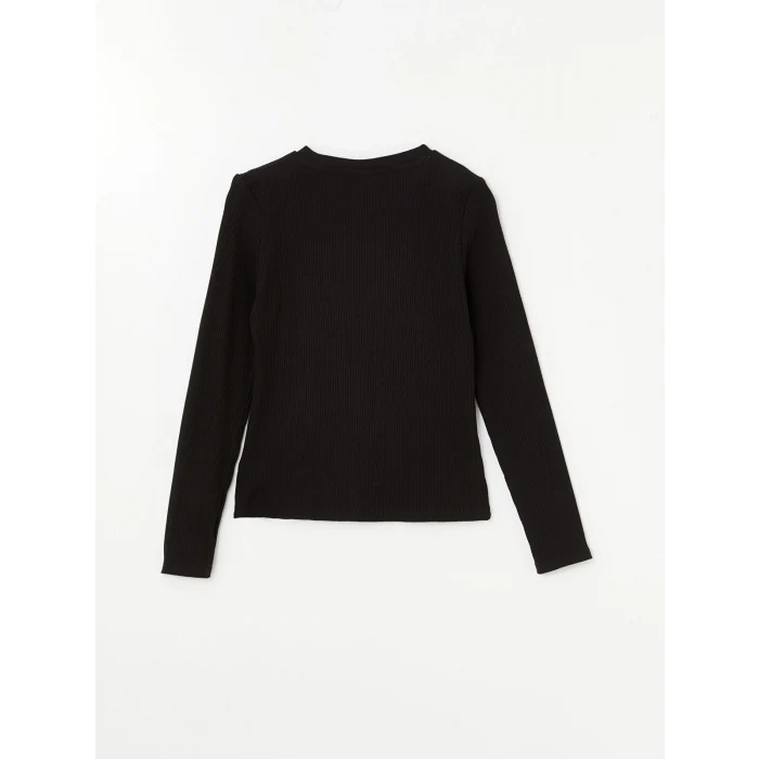 LCW Kids Siyah Bisiklet Yaka Basic Uzun Kollu Kız Çocuk Tişört