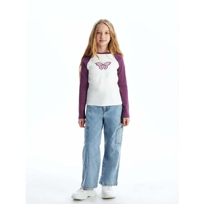 LCW Kids Ekru Bisiklet Yaka Kız Çocuk Tişört