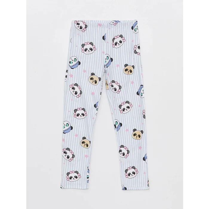 LCW Kids Mavi Bisiklet Yaka Baskılı Uzun Kollu Kız Çocuk Pijama Takımı