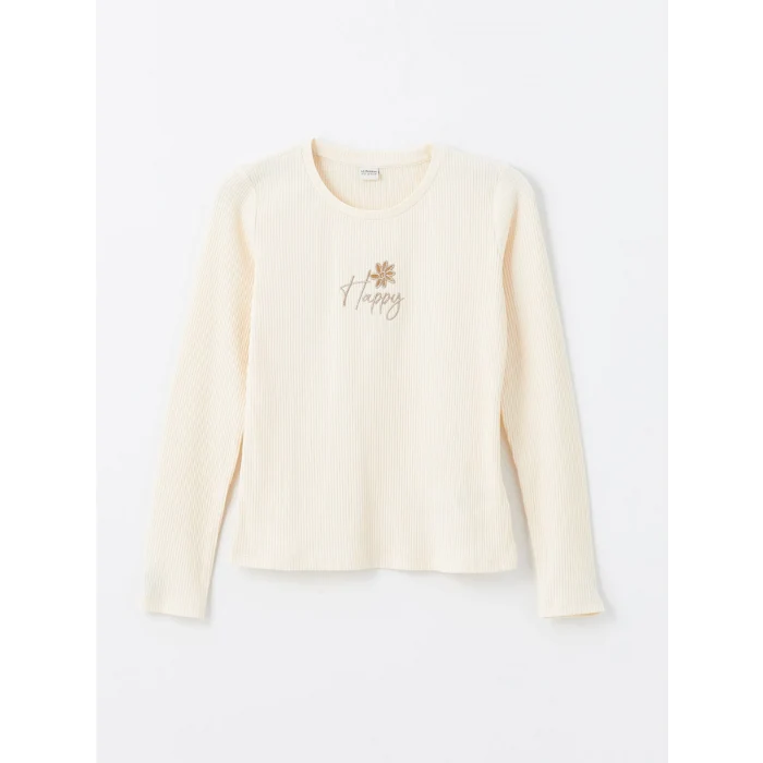 LCW Kids Bej Bisiklet Yaka Kız Çocuk Tişört