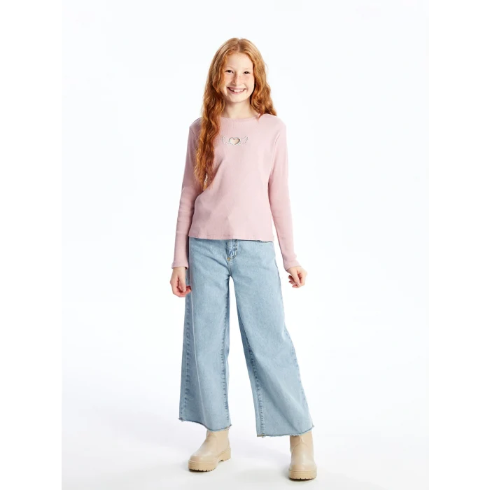 LCW Kids Pembe Bisiklet Yaka Kız Çocuk Tişört