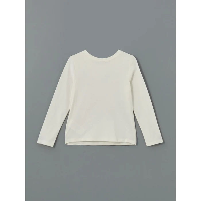 LCW Kids Ekru Bisiklet Yaka Kız Çocuk Tişört