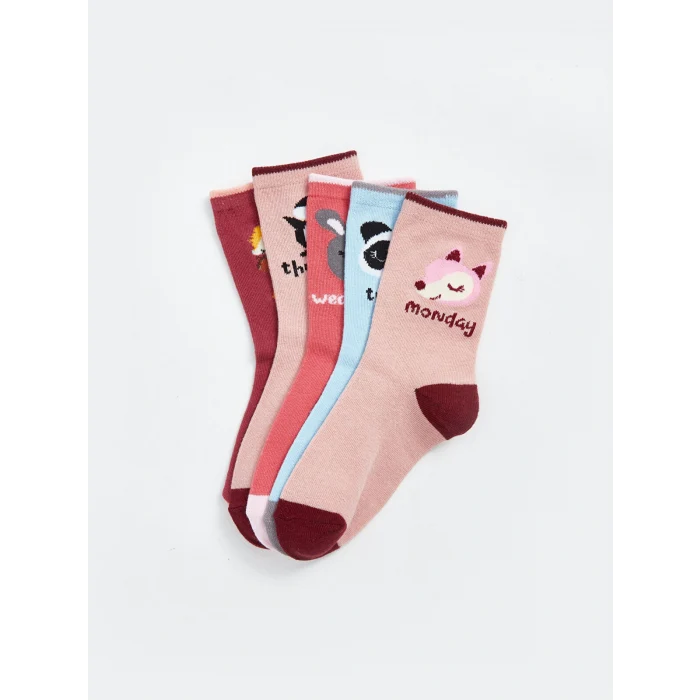 LCW Kids Pembe Desenli Kız Çocuk Soket Çorap 5li