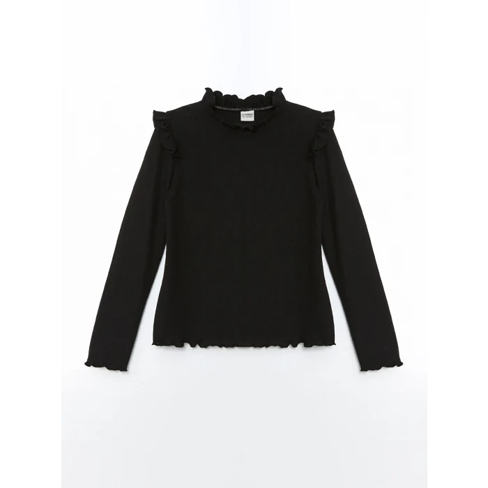 LCW Kids Siyah Dik Yaka Kız Çocuk Tişört