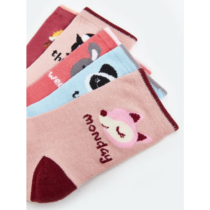 LCW Kids Pembe Desenli Kız Çocuk Soket Çorap 5li