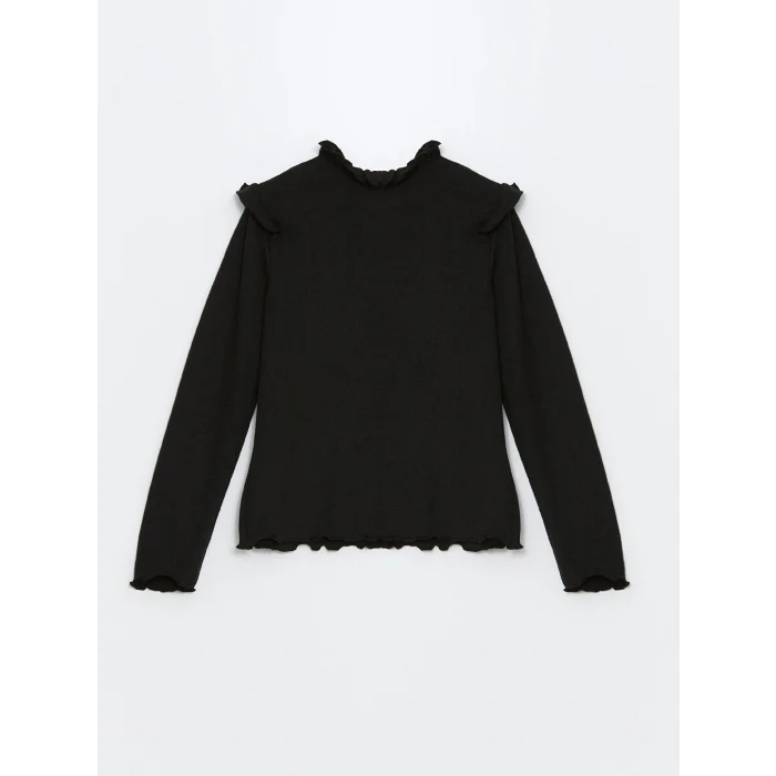 LCW Kids Siyah Dik Yaka Kız Çocuk Tişört