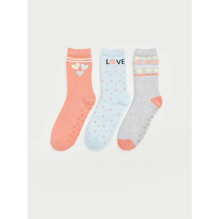 LCW Kids Pembe Desenli Kız Çocuk Soket Çorap 3lü