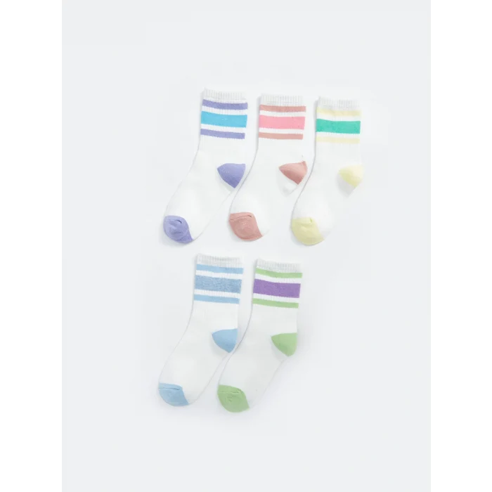 LCW Kids Lila Renk Bloklu Kız Çocuk Soket Çorap 5li