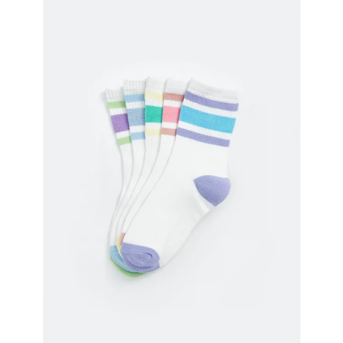 LCW Kids Lila Renk Bloklu Kız Çocuk Soket Çorap 5li