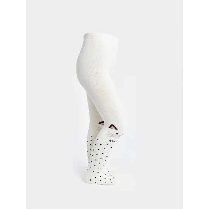 LCW Kids Ekru Desenli Kız Çocuk Havlu Külotlu Çorap