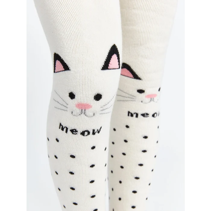 LCW Kids Ekru Desenli Kız Çocuk Havlu Külotlu Çorap