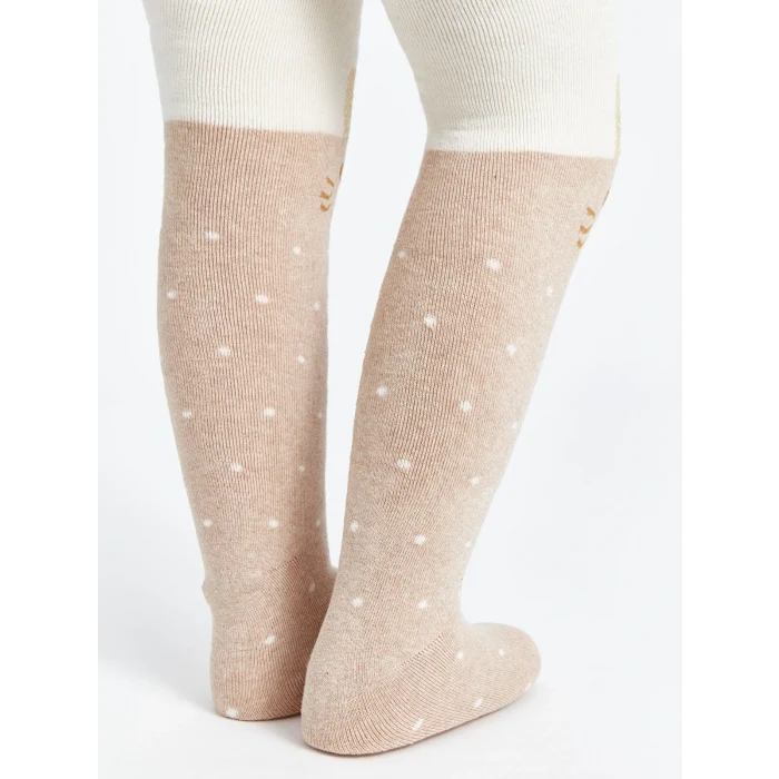 LCW Kids Ekru Desenli Kız Çocuk Havlu Külotlu Çorap