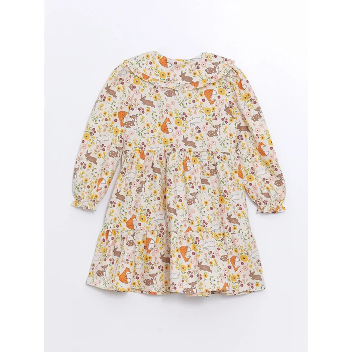 LCW Kids Ekru Bebe Yaka Kız Çocuk Elbise