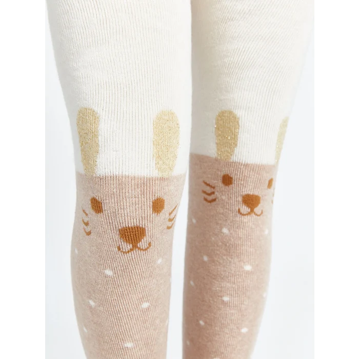 LCW Kids Ekru Desenli Kız Çocuk Havlu Külotlu Çorap