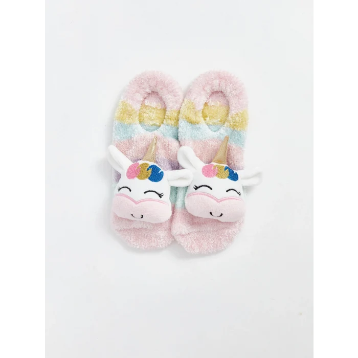 LCW Kids Karışık 3 Boyutlu Aplike Detaylı Kız Çocuk Ev Çorabı