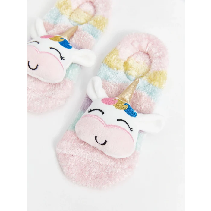 LCW Kids Karışık 3 Boyutlu Aplike Detaylı Kız Çocuk Ev Çorabı