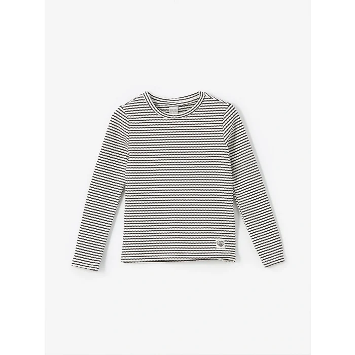 LCW Kids Siyah Bisiklet Yaka Çizgili Uzun Kollu Kız Çocuk Tişört