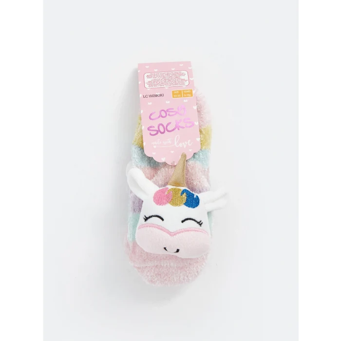 LCW Kids Karışık 3 Boyutlu Aplike Detaylı Kız Çocuk Ev Çorabı