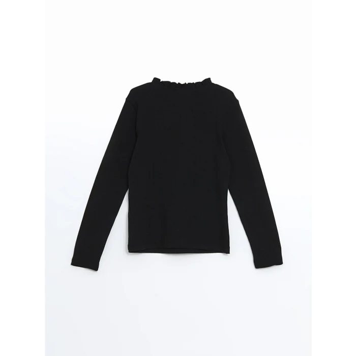 LCW Kids Siyah Dik Yaka Taşlı Kız Çocuk Tişört