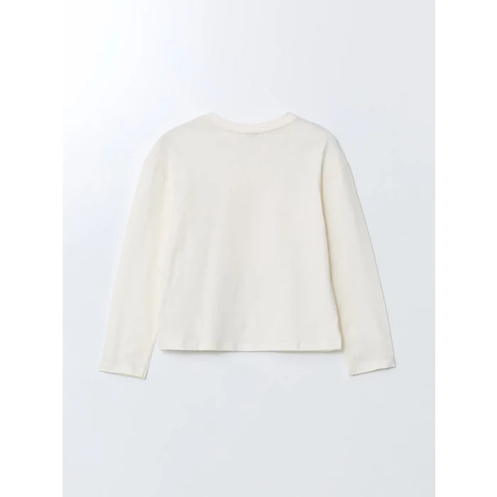 LCW Kids Ekru Bisiklet Yaka Kız Çocuk Tişört