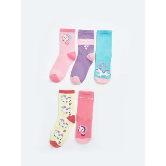 LCW Kids Pembe Desenli Kız Çocuk Soket Çorap 5li