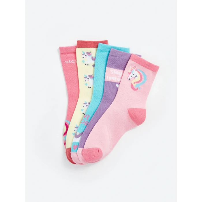 LCW Kids Pembe Desenli Kız Çocuk Soket Çorap 5li