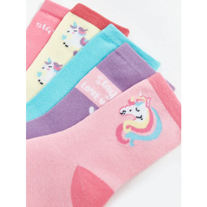 LCW Kids Pembe Desenli Kız Çocuk Soket Çorap 5li