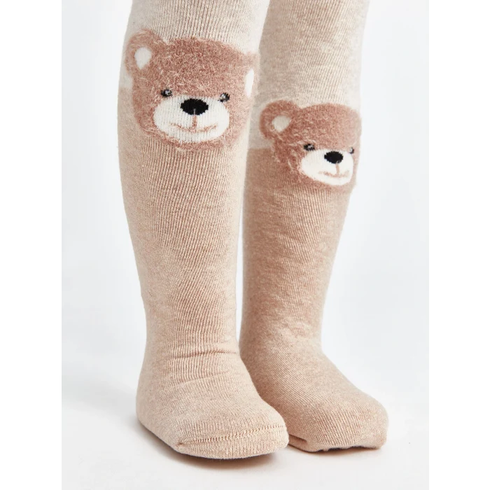 LCW Kids Bej Ayı Teddy Desenli Kız Çocuk Havlu Külotlu Çorap
