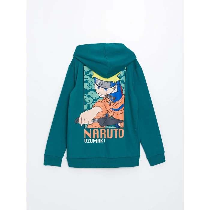 LCW Kids Yeşil Kapüşonlu Naruto Baskılı Erkek Çocuk Sweatshirt