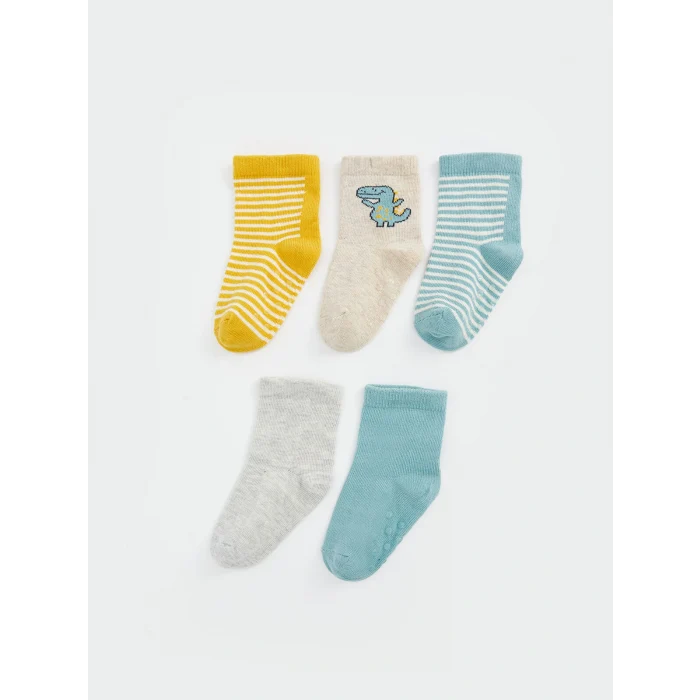 LCW baby Sarı Çizgili Erkek Bebek Soket Çorap 5li