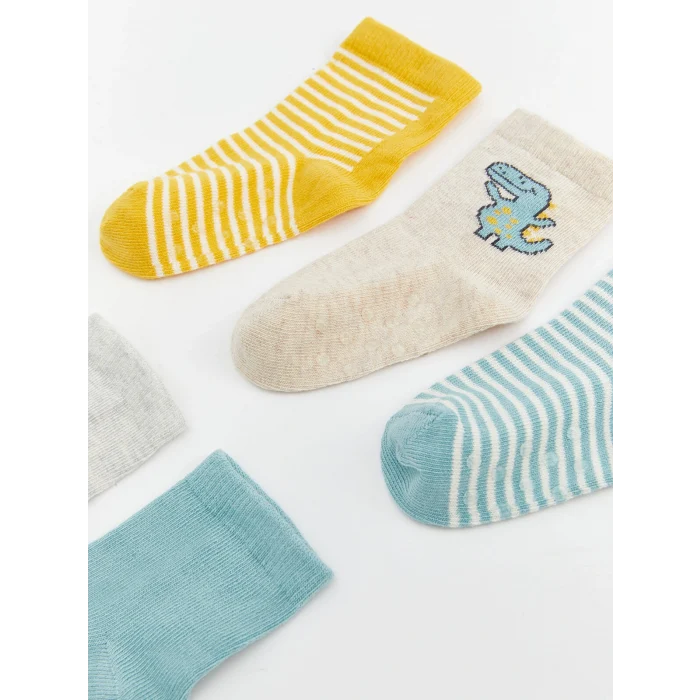 LCW baby Sarı Çizgili Erkek Bebek Soket Çorap 5li